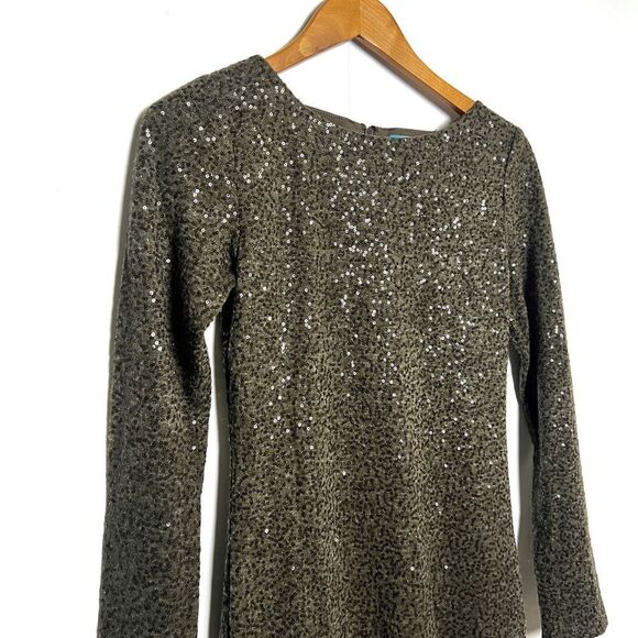 ALICE + OLIVIA OLIVE & GRAY SEQUIN EMBELLISHED SHEER PANEL BODYCON EVENING DRESS - Picture 4 of 8